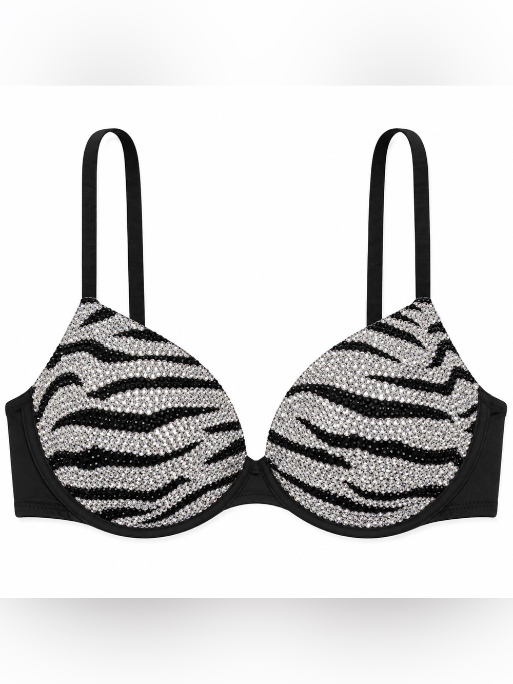 38C Zebra Print Design Rhinestone Glam Bling Bra Top
